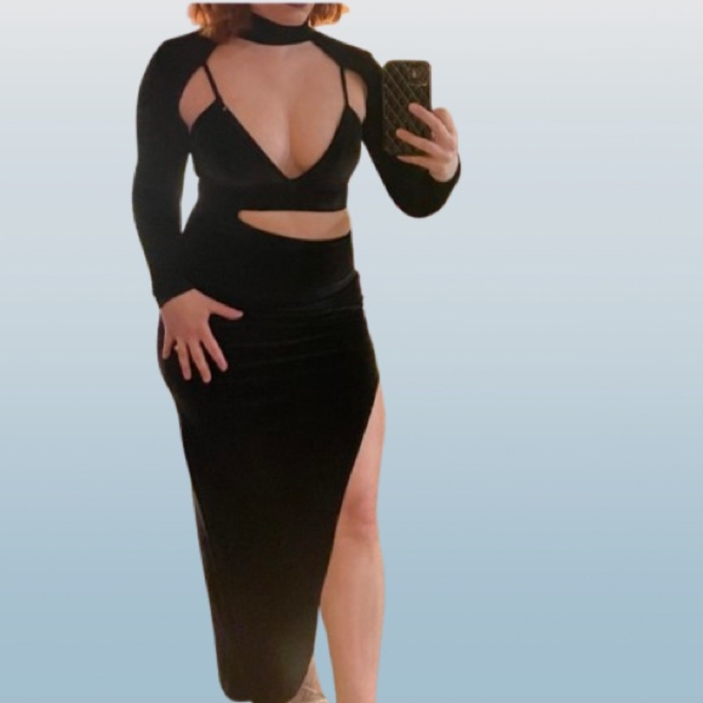 Black Bodycon Maxi Dress Cutout Party Evening Gown